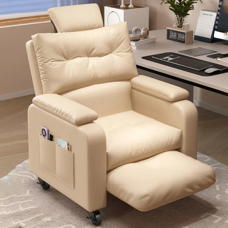 Soft Relaxing Armchair for Home Office Living Room Bedroom Adjustable Single Sofa Chair with Caster Cozy Reclining Lounge Chairs