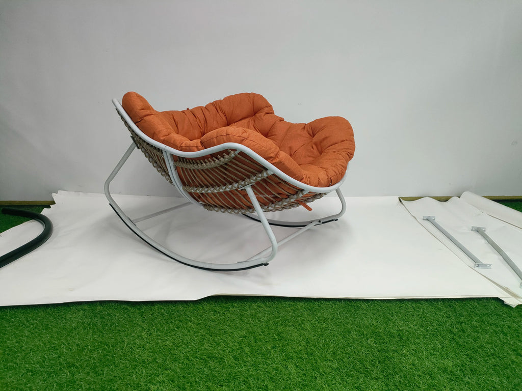 Modern Metal Moon Rocking Chair Outdoor Garden Courtyard Patio Furniture with 7 Inch Thick Cushion Casual Non Foldable Swing
