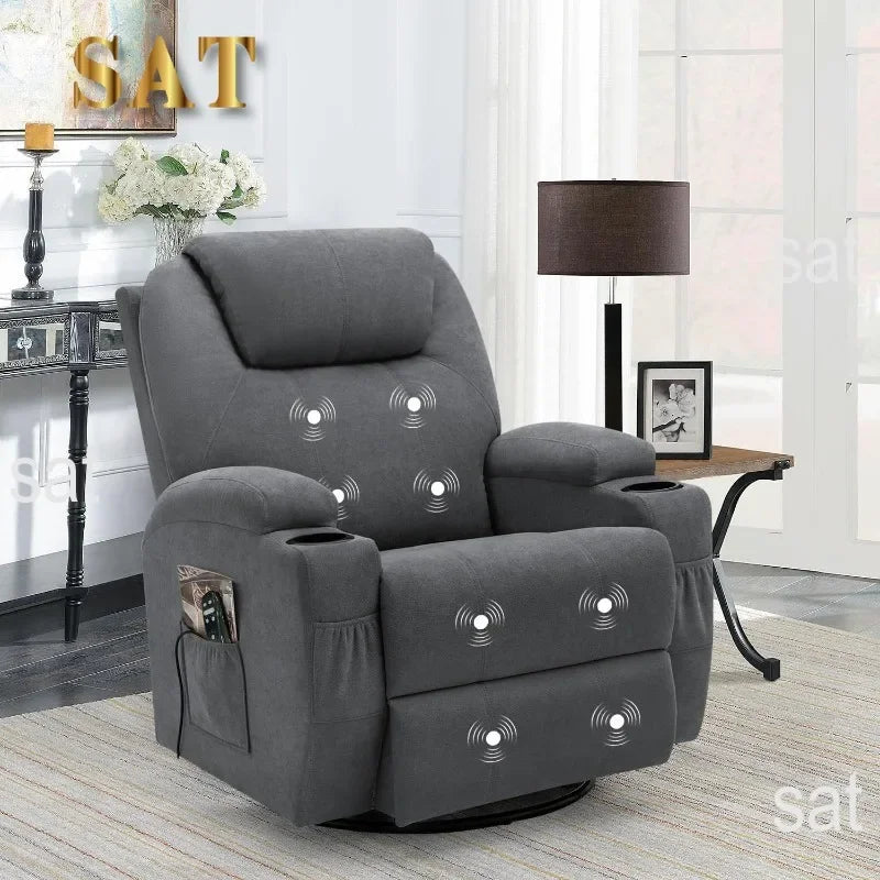 l Rocking Chair Recliner Chair With Massage And Heating Swivel Ergonomic Lounge Chair Classic Single Sofa With 2 Cup Holders L