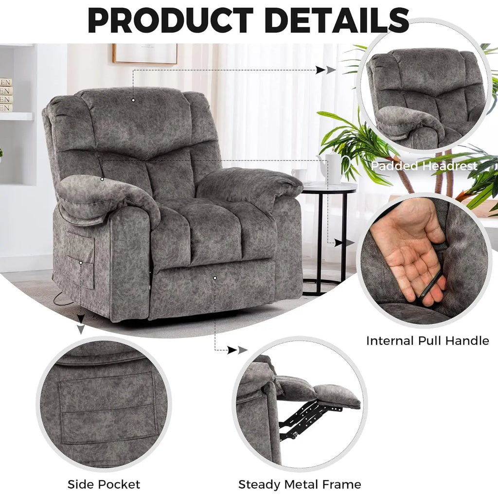 Recliner Chair with Swivel Glider Base for Living Room, Overstuffed Rocker Recliner with Foldable Armrest & Hidden, Customized