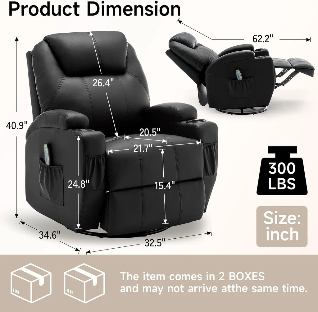 Recliner Chair, Rocking Chair with Massage and Heat, 360° Swivel Recliner Chairs for Adults, Rocker Manual Recliner