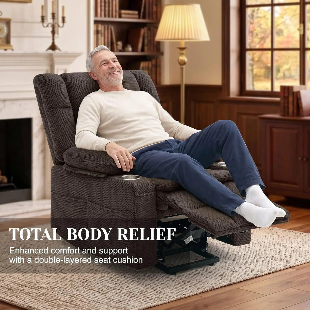 Power Lift Recliner with Massage & Heat, Electric Chair with Cup Holders & Pockets for Living Room, Brown, Customized