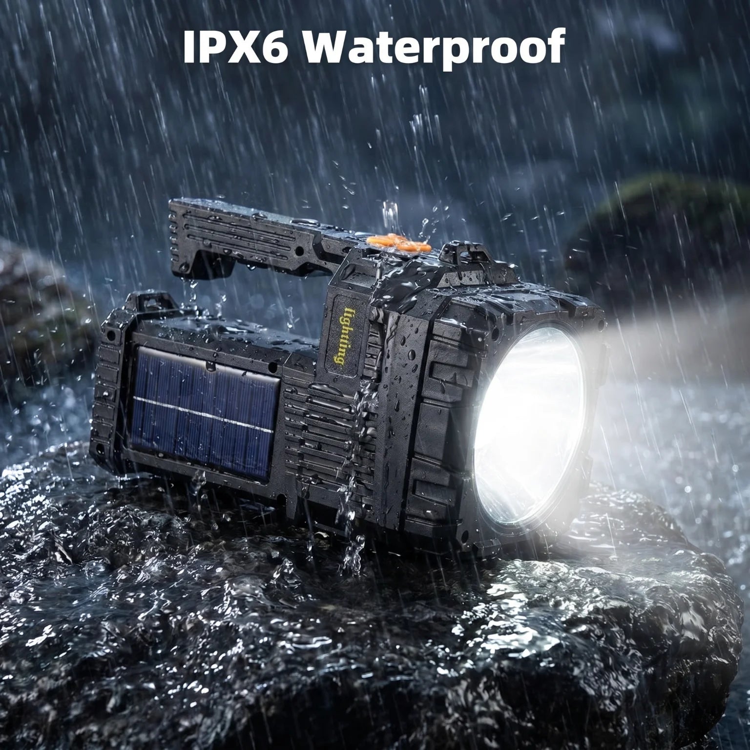 Solar Rechargeable Handheld Spotlight Flashlight LED Searchlight with COB Side Light 6 Modes Dimmable Torch Power Bank Type-C Fast Charging Waterproof Outdoor Camping Emergency Lamp Support Tripod Mount