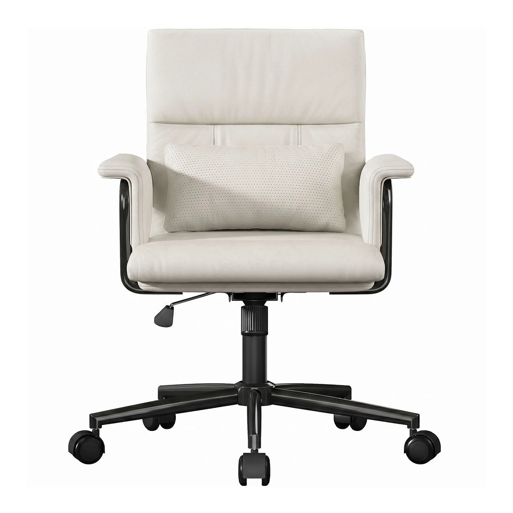EnHomee Ergonomic Office Chair, Mid Back PU Leather Desk Chair, Adjustable Height Computer Chair with Lumbar Fixed Padded Armrest & Rolling Wheels