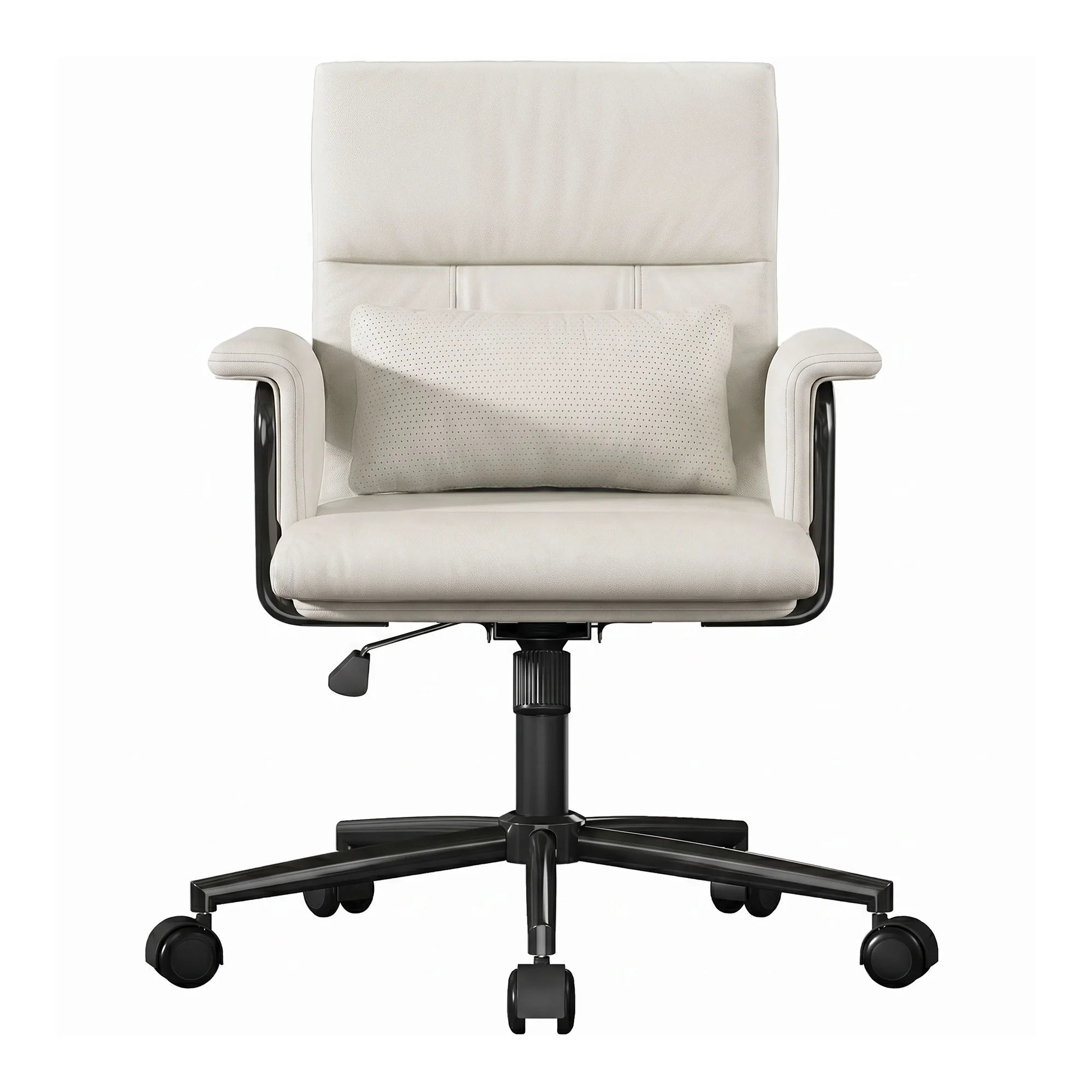 EnHomee Ergonomic Office Chair, Mid Back PU Leather Desk Chair, Adjustable Height Computer Chair with Lumbar Fixed Padded Armrest & Rolling Wheels