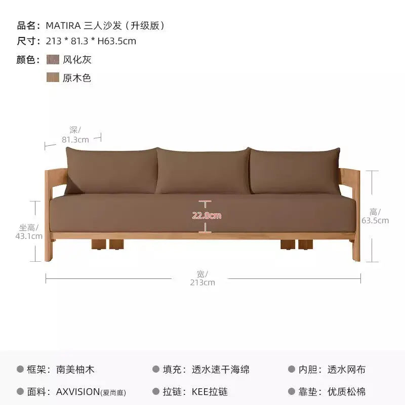 #Villa Courtyard Teak Sofa Outdoor Garden Solid Wood Outdoor Terrace Hotel Leisure Furniture Combination
