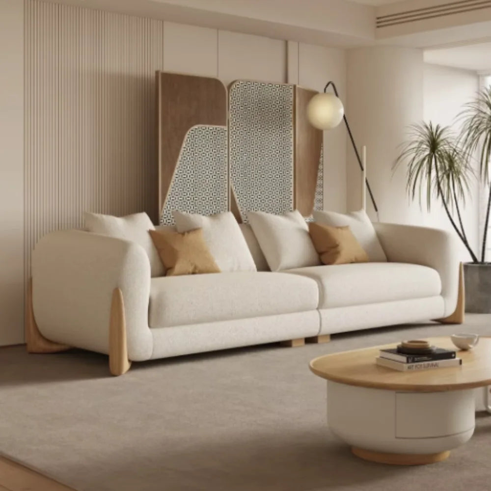 Nordic Teddy Loveseat Luxury Modern Sherpa Boucle Fabric L-Shape Sectional Sofa Set Wooden Legs Home Furniture Apartment Hotel