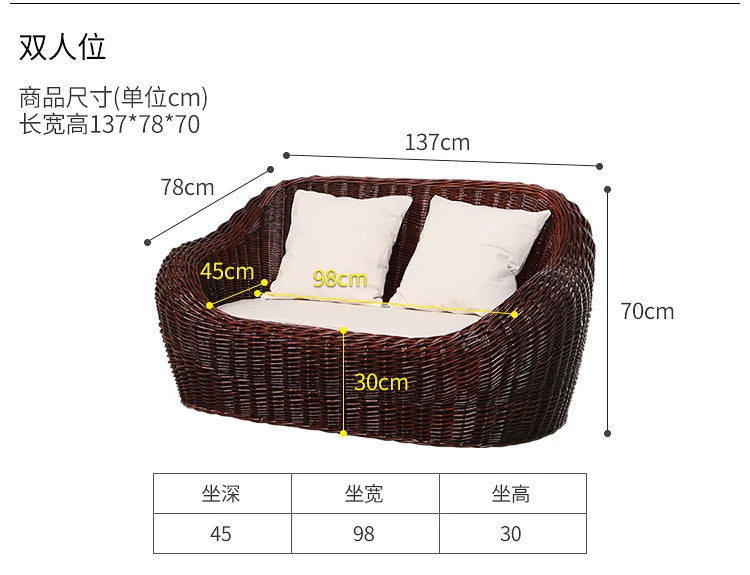 Rattan Wicker Sofa Chair for Indoor Outdoor Use Tatami Balcony Bedroom Living Room Decor Casual Single Double Triple Seating