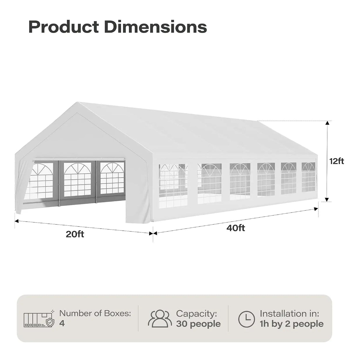 20x40 Party Tent for 50-80 People, Heavy Duty Party Tent Canopy with Sidewalls & Steel Frame, White Event Shelter, Customized
