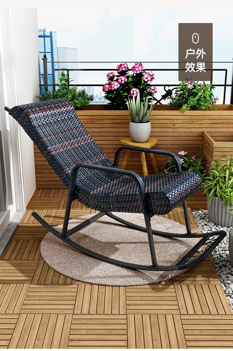 Adult Rattan Rocking Chair Outdoor Balcony Leisure Recliner Indoor Lazy Nap Chair Elderly Home Furniture