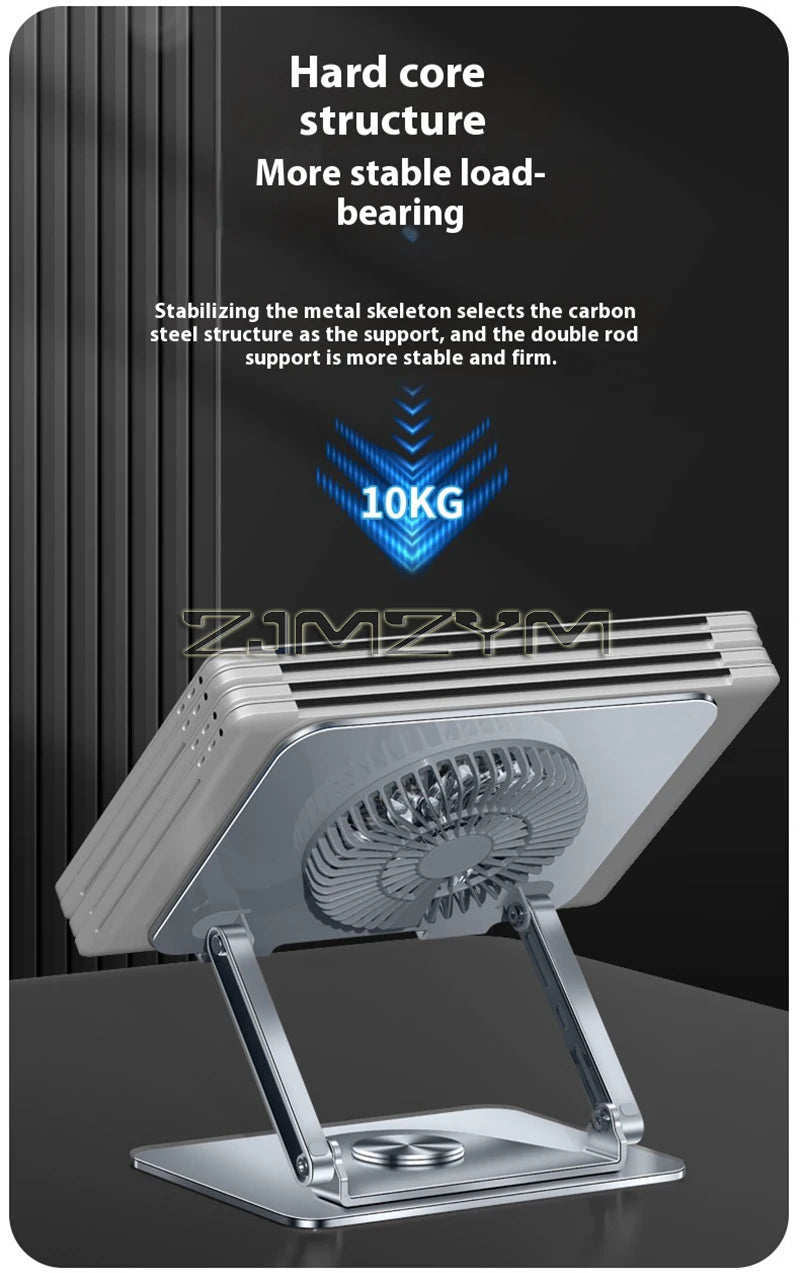 Desktop Laptop Stand 360° Rotatable Metal Tablet Cooling Stand with Folding Fan Radiator Support Lift Anti-skid