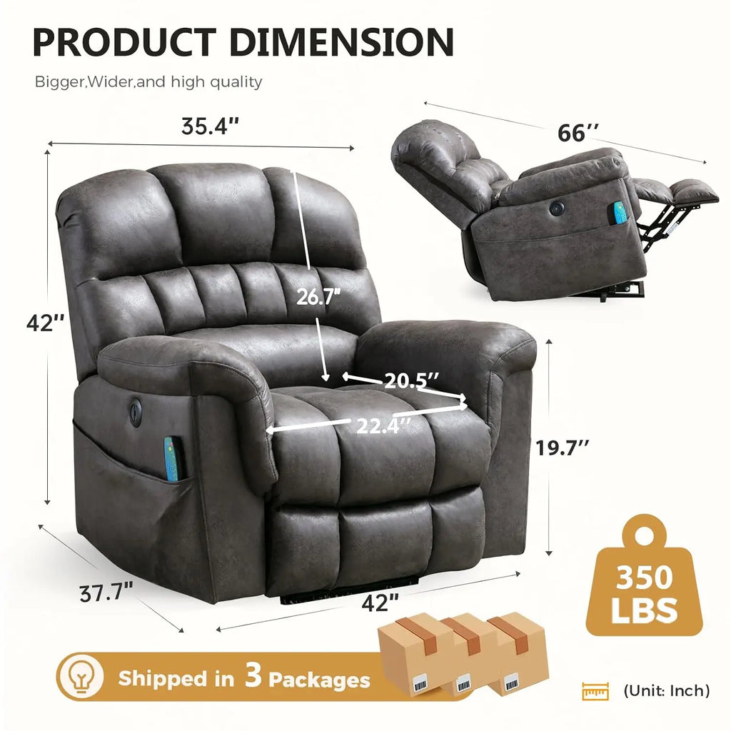 Massage Recliner Chair, Overstuffed Rocker Lazy Boy Chairs with Vibration&Gently Heat,Fabric Ergonomic Manual Nursery, Custom