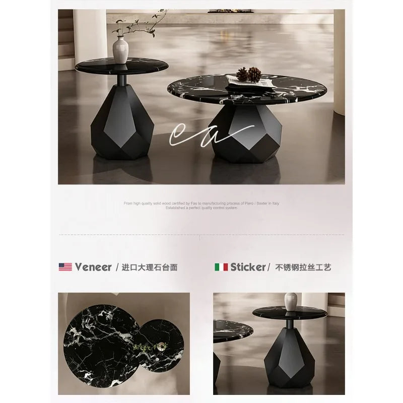 Italian minimalist prism stone coffee table living room household small apartment marble designer round coffee table combination