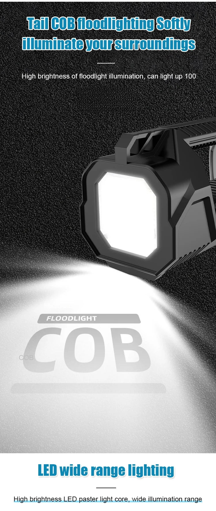 Multi-functional Lighting Flashlight Strong Light Searchlight Solar Rechargeable Flashlight Super Bright Outdoor Long-range Lamp