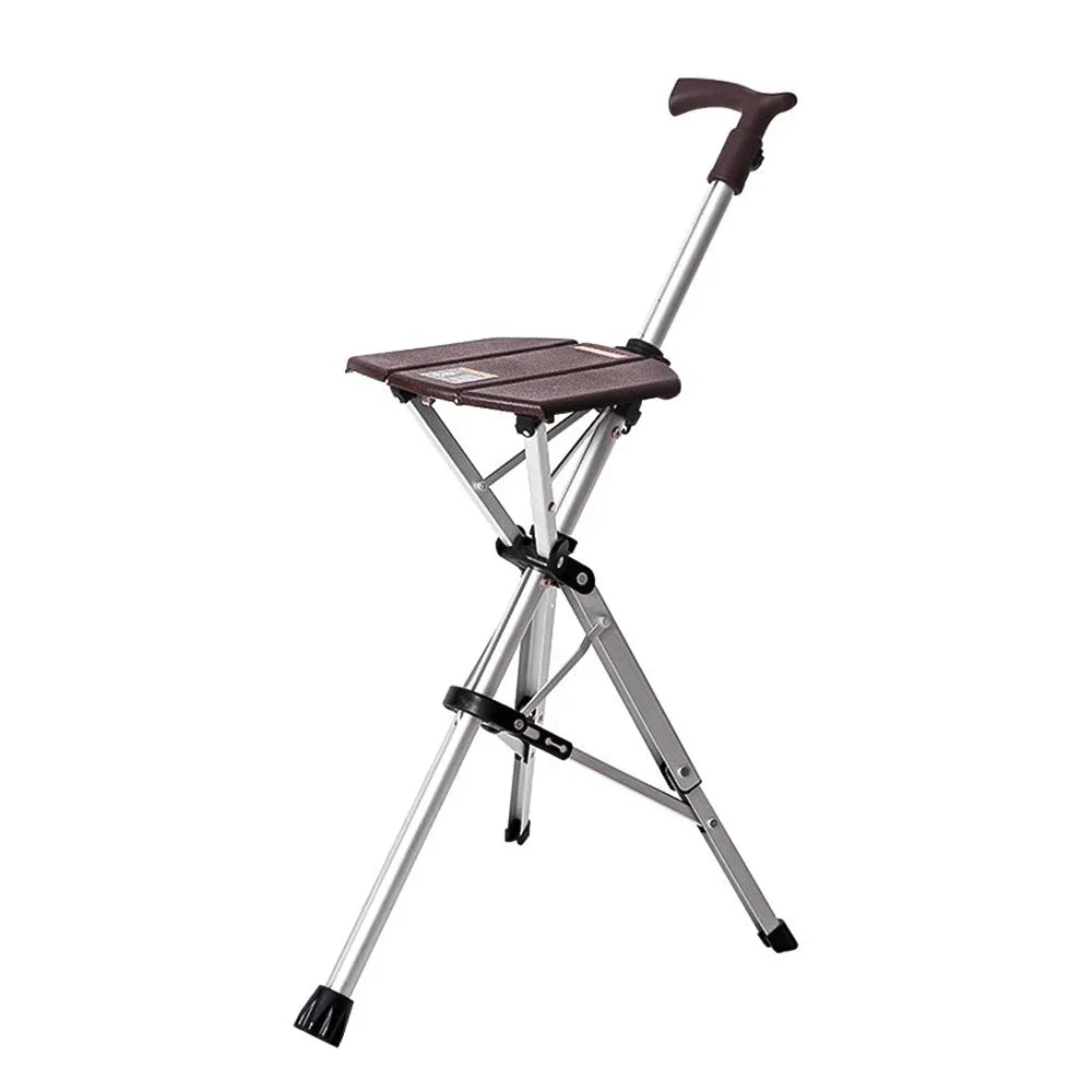 Outdoor Foldable Cane Stool Portable Aluminum Alloy Walking Aid Stick Anti-skid Elderly Rest Chair Max 120KG