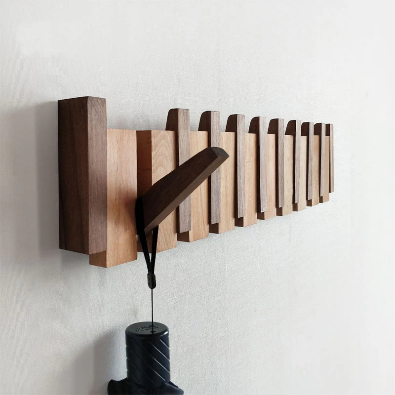 Walnut Wood Coat Rack Hook Wall-Mounted Hidden Decoration Hook Hanger Foldable Bedroom Closets Wooden Wall Shelf Home Decor