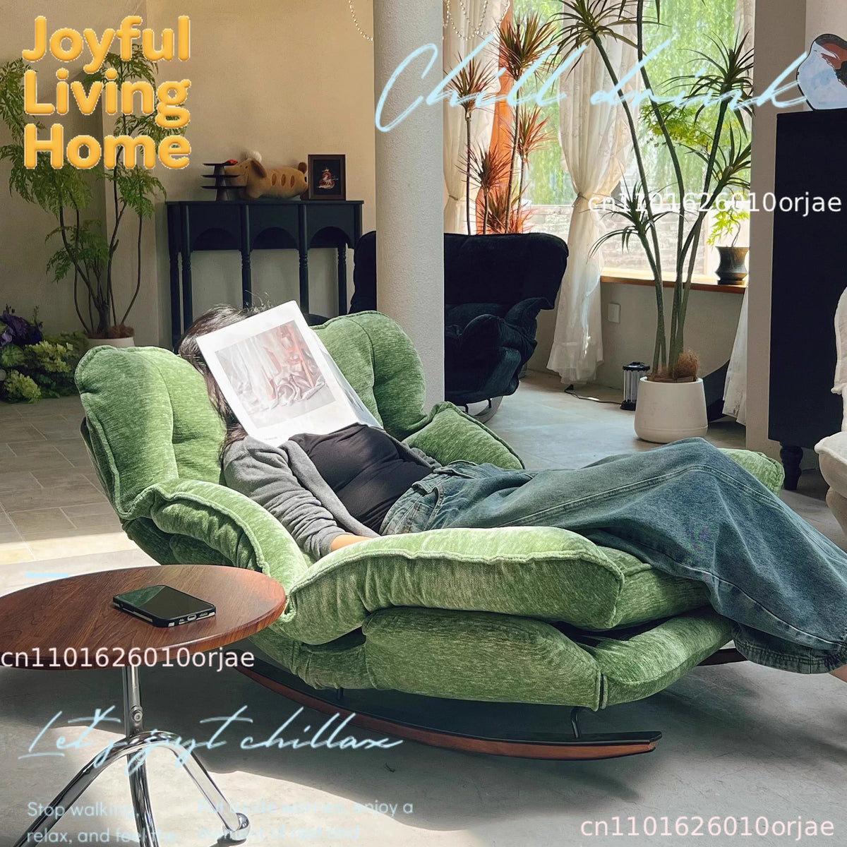 Lazy Sofa Chair, Rocking Chair Foldable and Adjustable Single Sofa, Leisure Chair for Balcony Perfect for Napping Rocking Chair