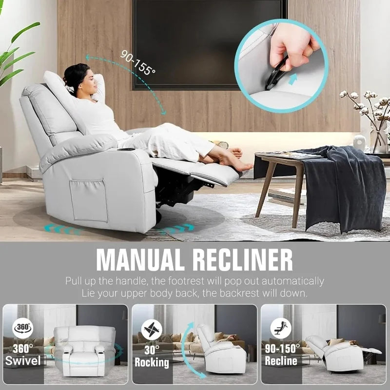 Vibration Massage Recliner Chair with Heat, 360° Swivel Rocking Recliner for Living Room Comfort