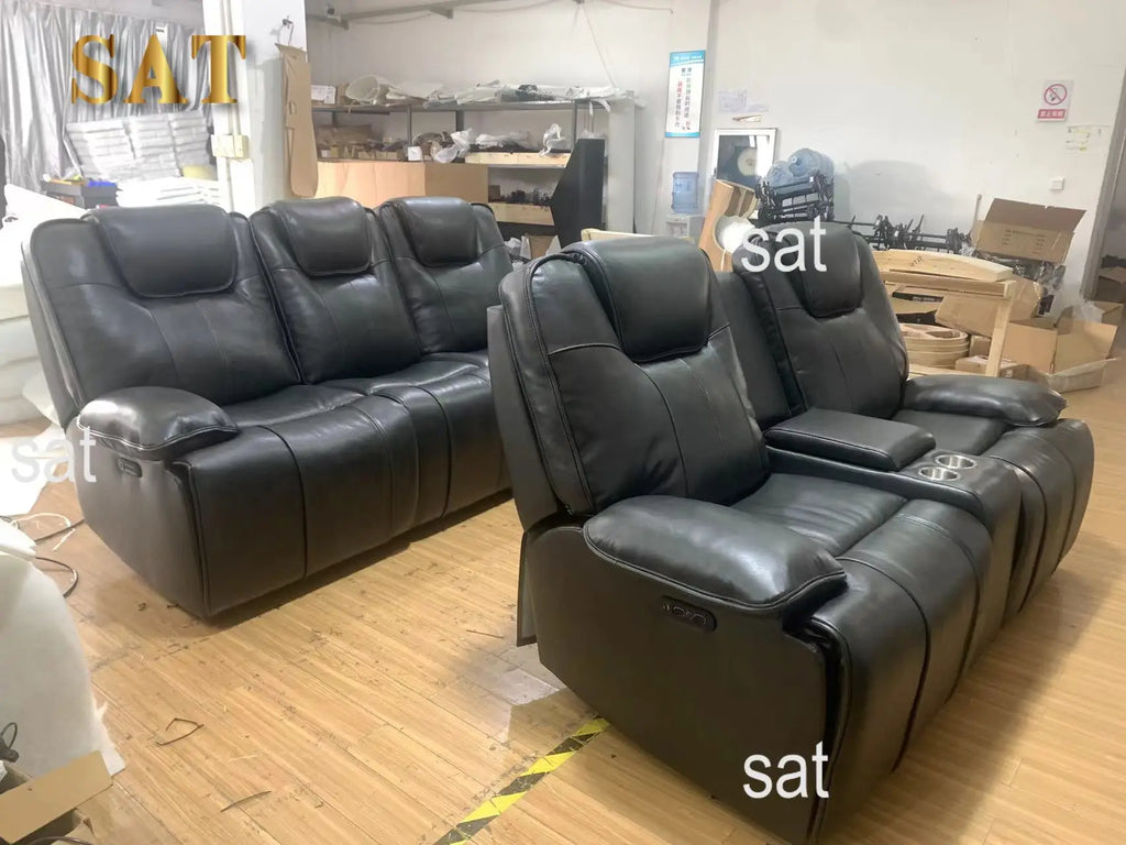 #Luxury comfort Living Room Home Furniture Sofa Set Genuine Leather Electric Power Recliner Sofa