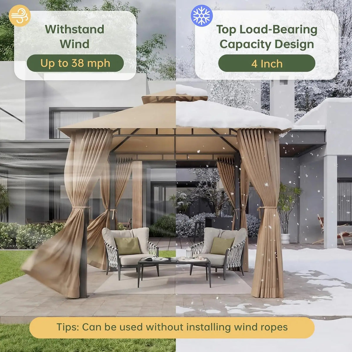 8'x8' Gazebo with Double Roof & Mosquito Netting, Beige, Customized