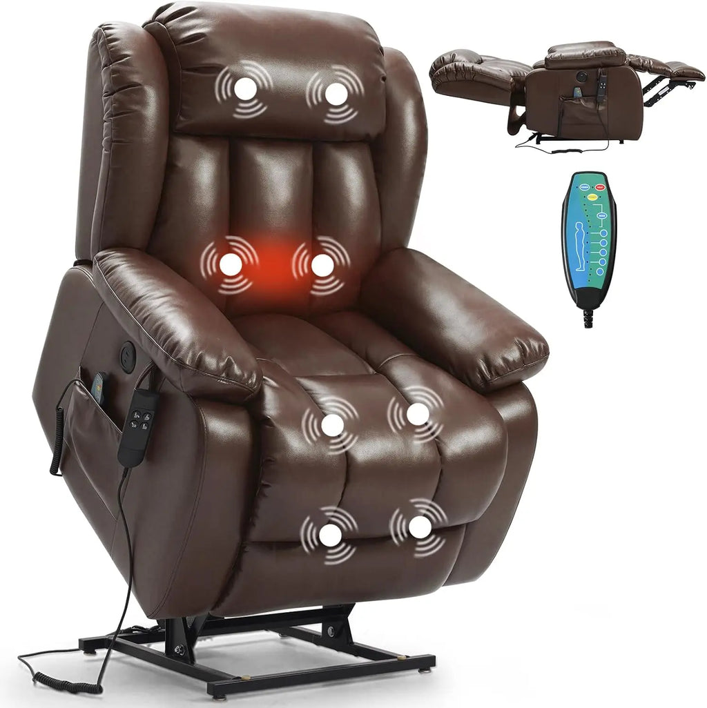 PARKOL Power Lift Recliner Chair for Elderly & Seniors, Breathable Leather Electric Recliner with Vibration Massage & Lumbar