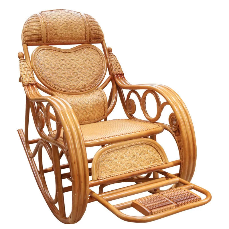 natural real rattan happy elderly solid wood rocking balcony household rattan rocking chair rattan