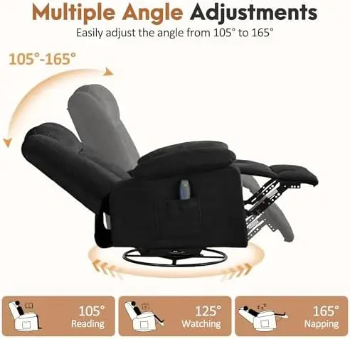 （Local US Inventory）Rocker Recliner Chair for Adults 360 Degree Swivel Rocker Recliner with Massage and Heating Side kets for Li