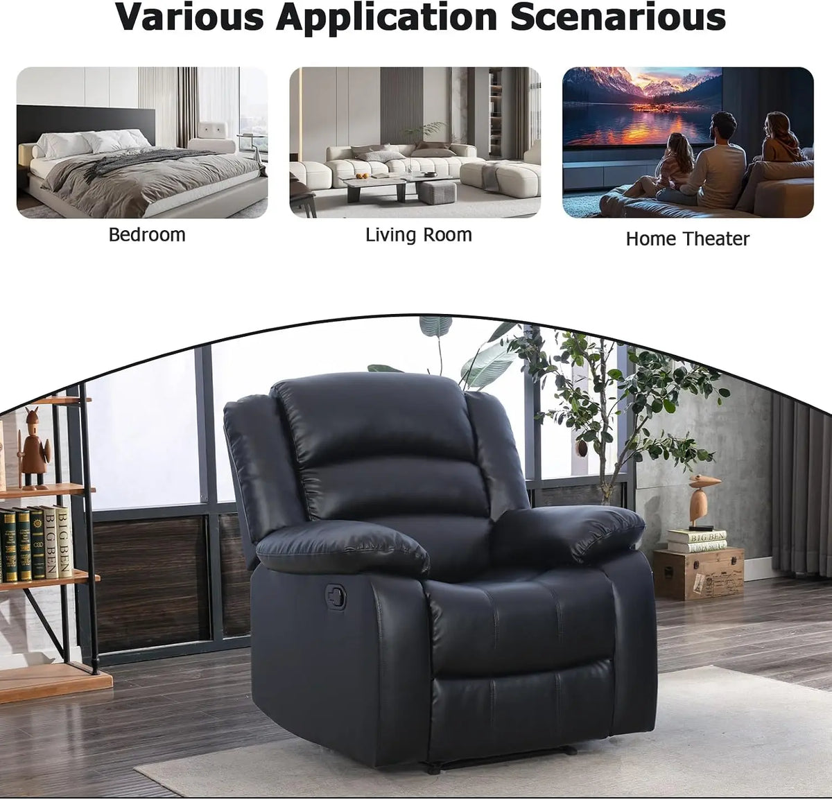 Classic Manual Recliner Chair, Faux Leather Recliner Sofa with Overstuffed Arms and Back Single Reclining Couch for Living Room,