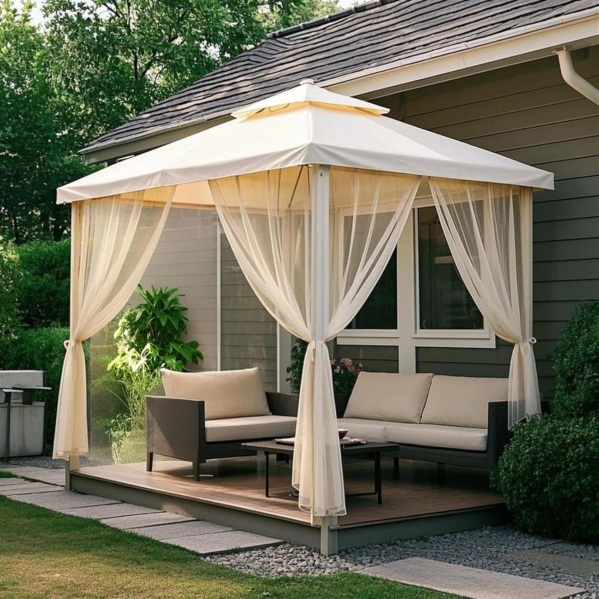 Outdoor Sheer Curtain Mosquito Net Mesh for Patio Balcony Garden Terrace Pergola Gazebo Sunroom Villa Privacy Curtain Multi Size