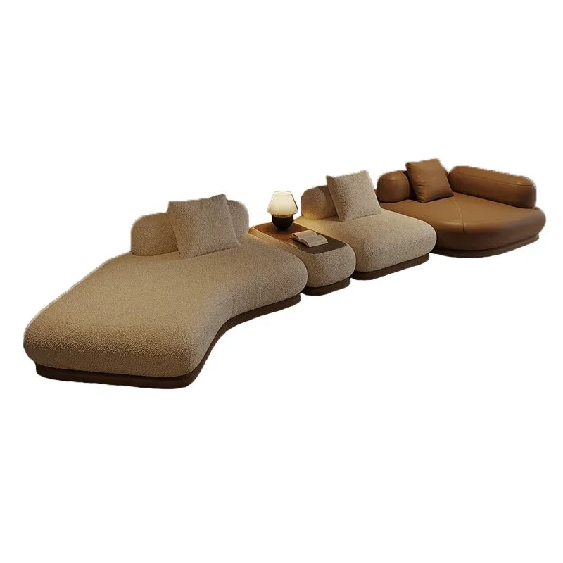 Modern Luxury Bouclé Modular Couch Living Room Furniture Curved Sofa Set With Soft Cushions & Functional Side Table