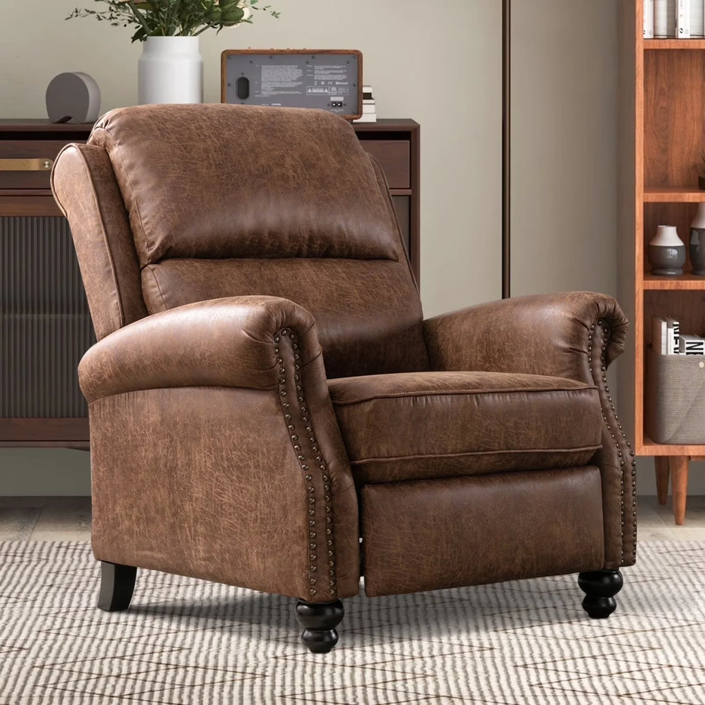 Pushback Recliner Chair Faux Leather Armchair Push Back Recliner with Rivet Decoration Single Sofa Accent Chair for Living Room