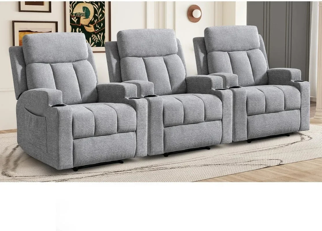 CANMOV Manual Recliner Chair with Massage and Heat,Breathable Leather Recliner Chair with Armrest and Backrest