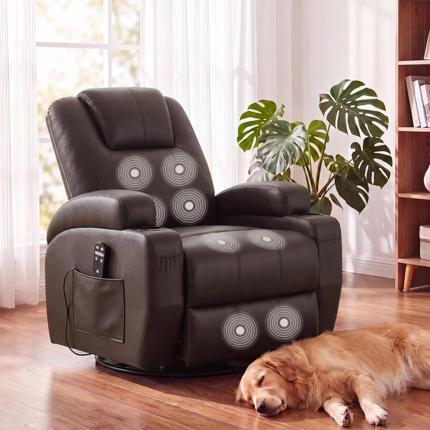 Recliner Chair, 360° Swivel Rocker Chair for Adults, Rocking Recliner Chair with Massage, Comfy Single Sofa with Side, Custom