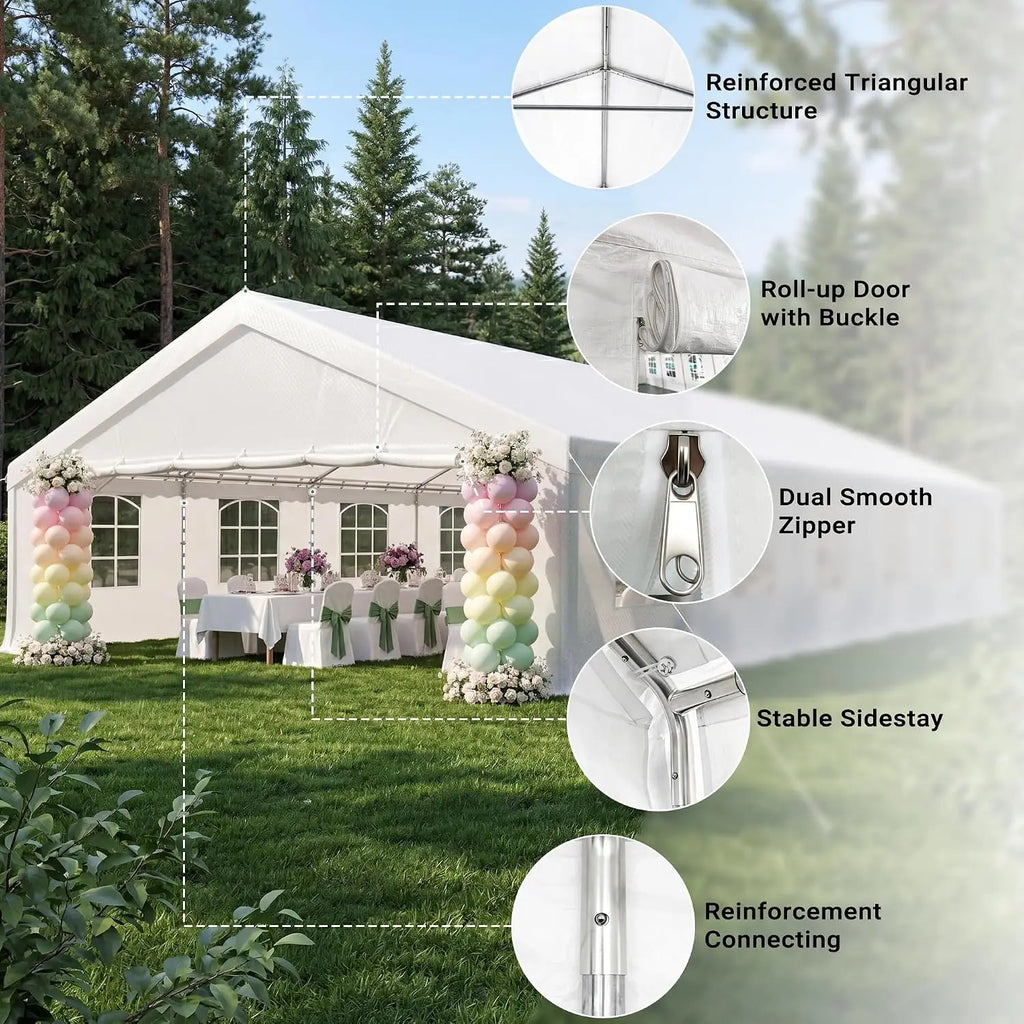 20×40 FT Party Tent, Heavy Duty Waterproof Outdoor Canopy with Removable Sidewalls & Roll-up Door, Large Wedding, Customized