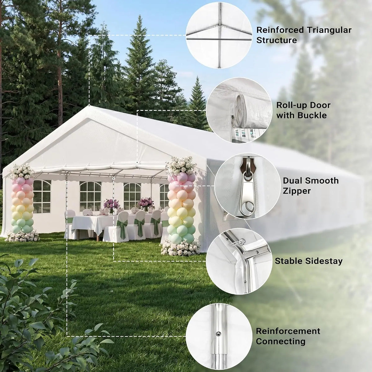20×40 FT Party Tent, Heavy Duty Waterproof Outdoor Canopy with Removable Sidewalls & Roll-up Door, Large Wedding, Customized