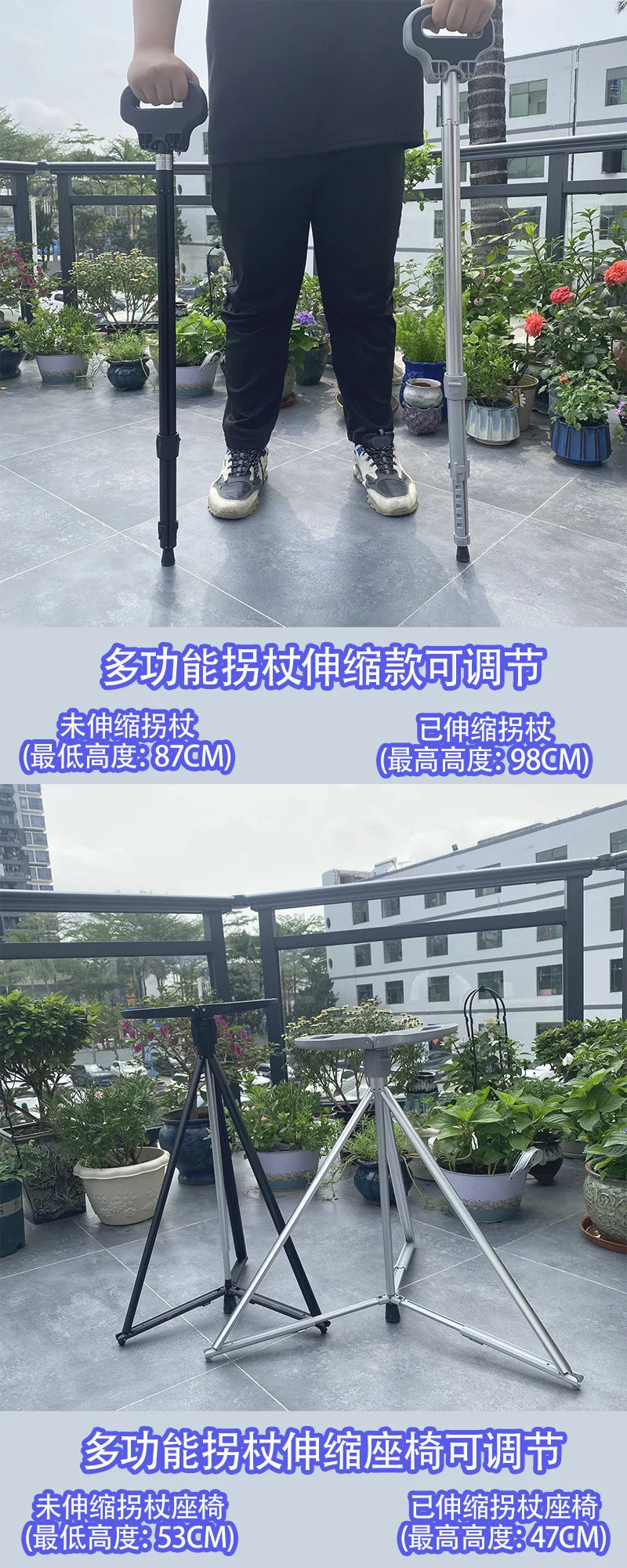 Multifunctional Hiking Pole Outdoor Portable Massage Three-legged Stool Hiking Cane Cane Stool
