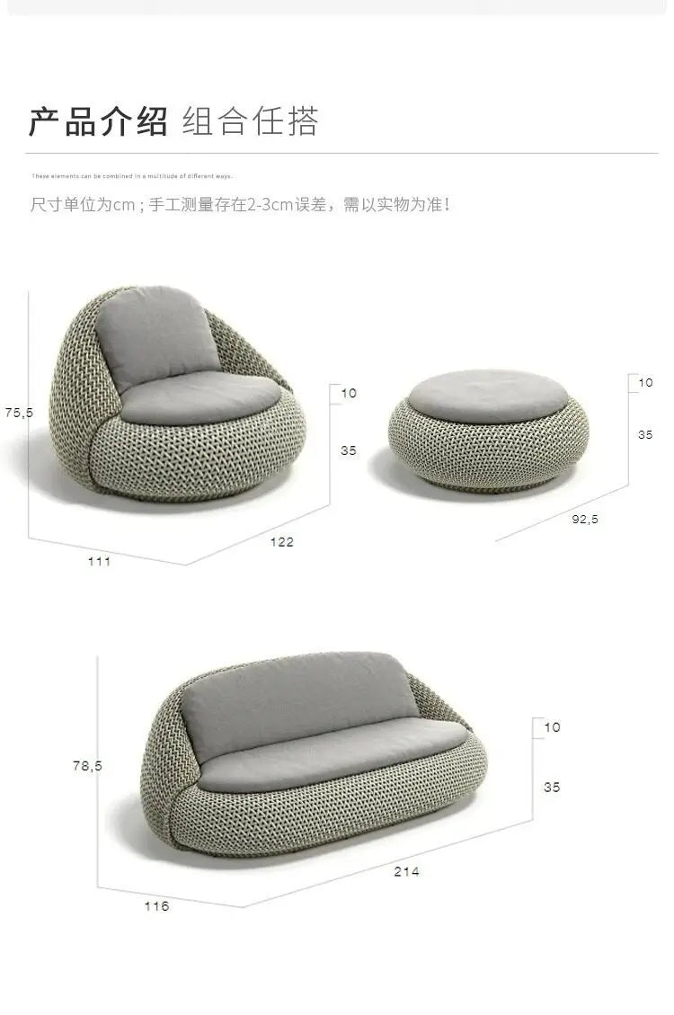 Nordic outdoor aluminum alloy sofa courtyard villa sofa single waterproof homestay outdoor rattan combination