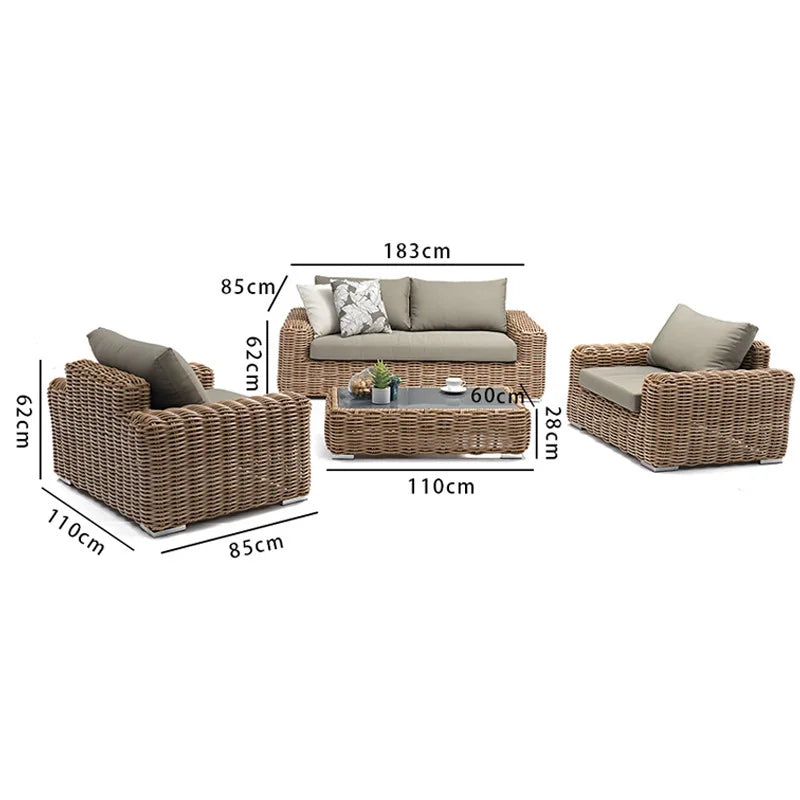 Modern Outdoor Leisure Comfortable Weaving Woven Rattan Sofa