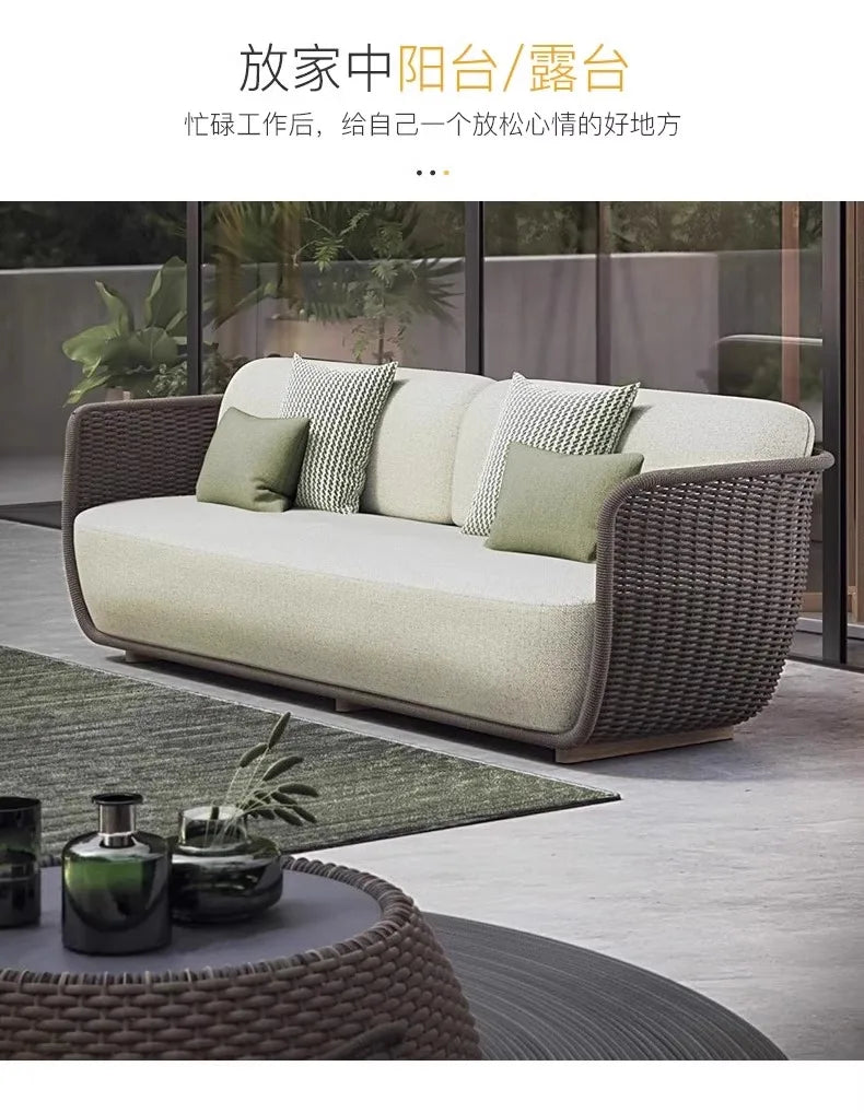 High end outdoor courtyard sofa, tea table combination, villa garden, sunroom, creative rattan chair sofa