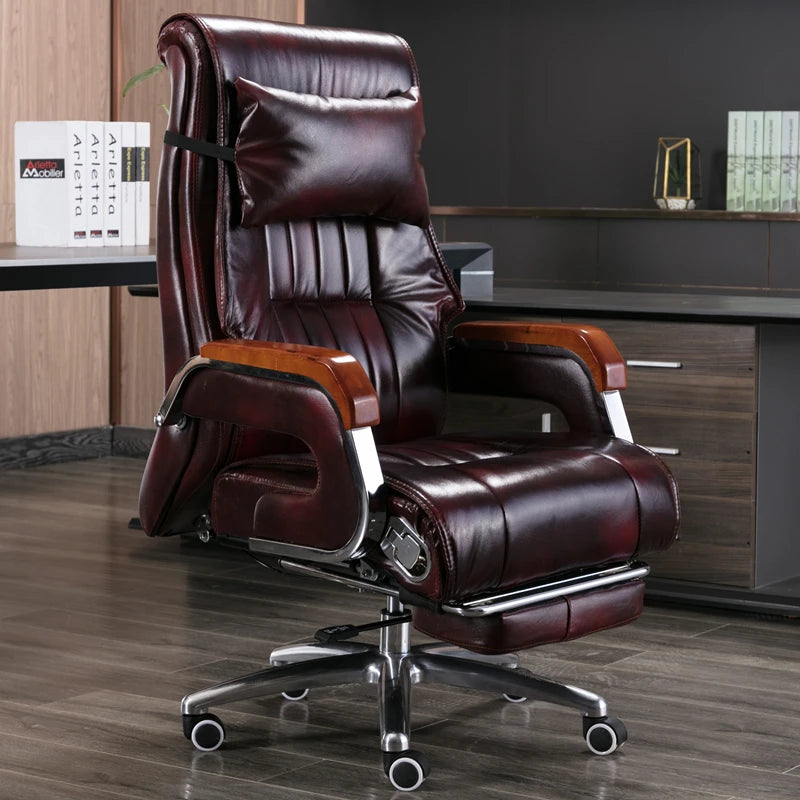 Genuine Leather Office Chair with Massage and Reclining High Back Ergonomic Desk Chair Home Business Use Comfortable Computer