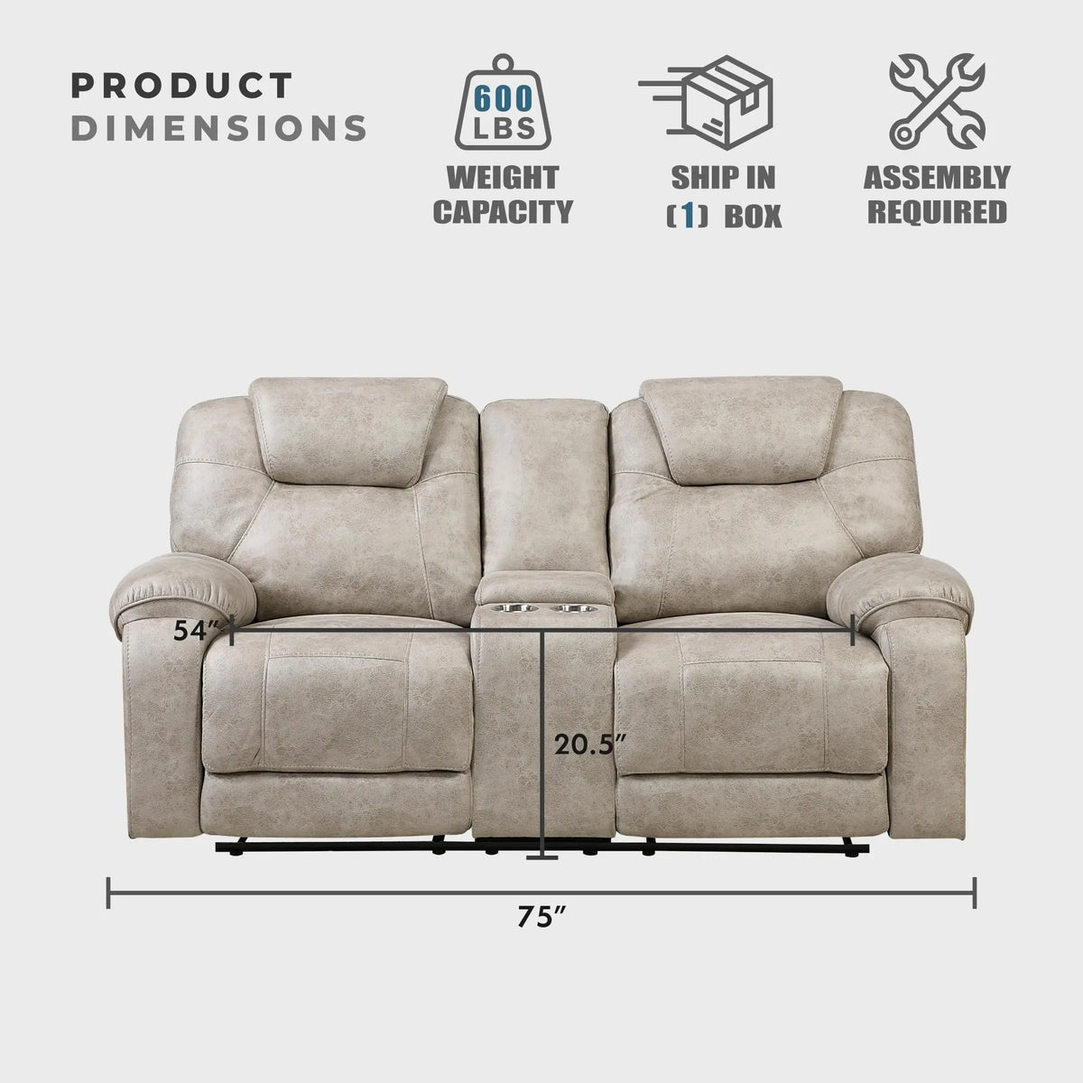 #￥Custom Manual Double Reclining Loveseat Microfiber Wall Hugger Recliner Reclinable Chair with Center Console for Living Room