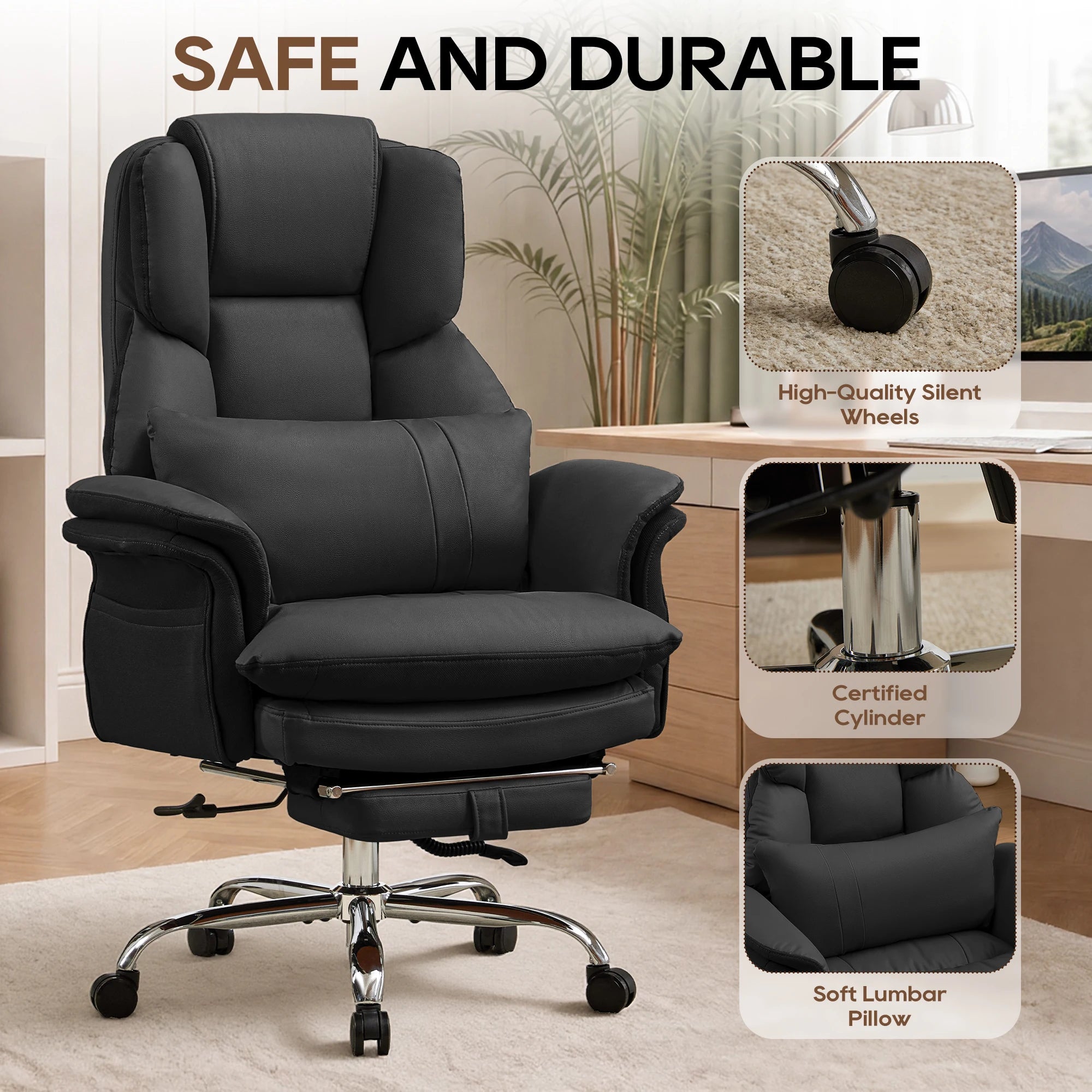 TCGBKAF Big and Tall Office Chair Executive Chair Brown PU Leather Criss Cross Chair with Adjustable Backrest and Flip Armrests, Ergonomic Computer Desk Chair with Footrest for Home &Office
