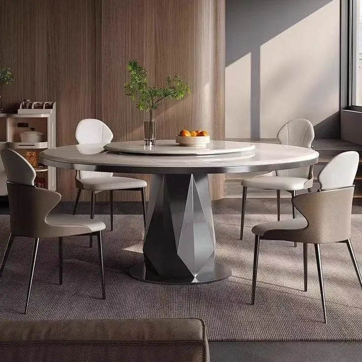 Modern rock slab simple spar dining table turntable small apartment Italian round dining table and chair combination household r