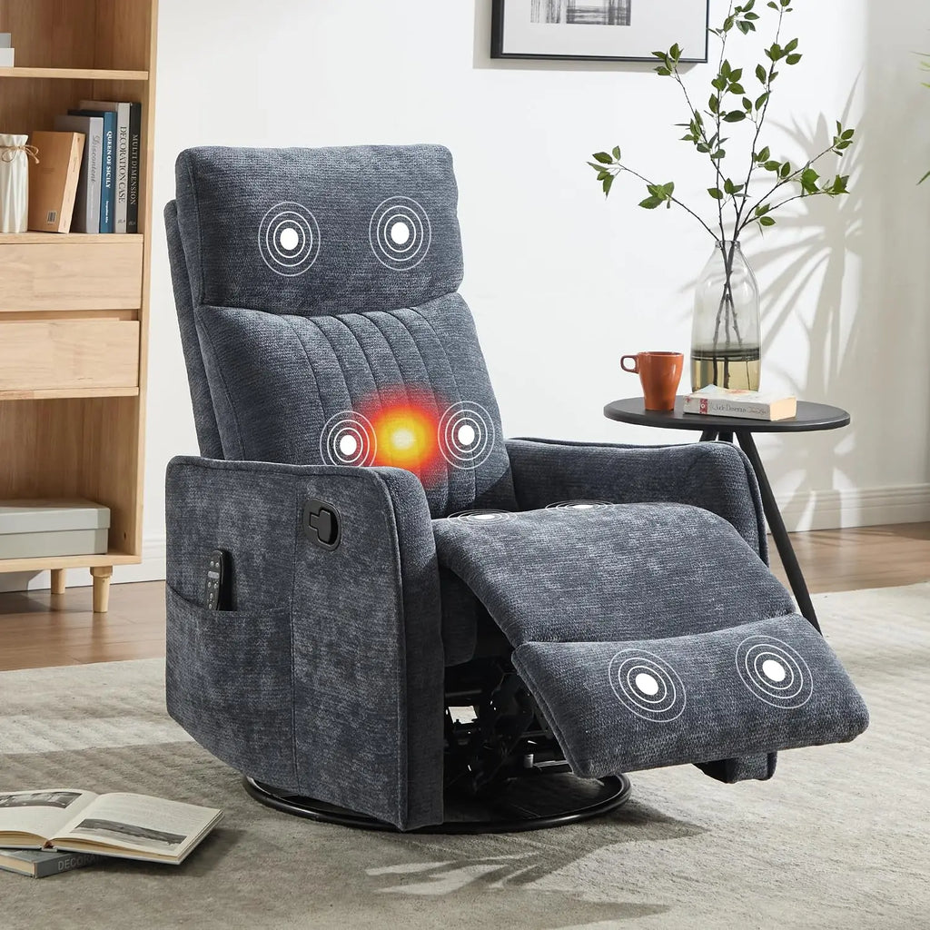 Manual Swivel Rocker Recliner Chair for Adults, Overstuffed Reclining Glider Chair for Nursing with Vibration Massage &, Custom