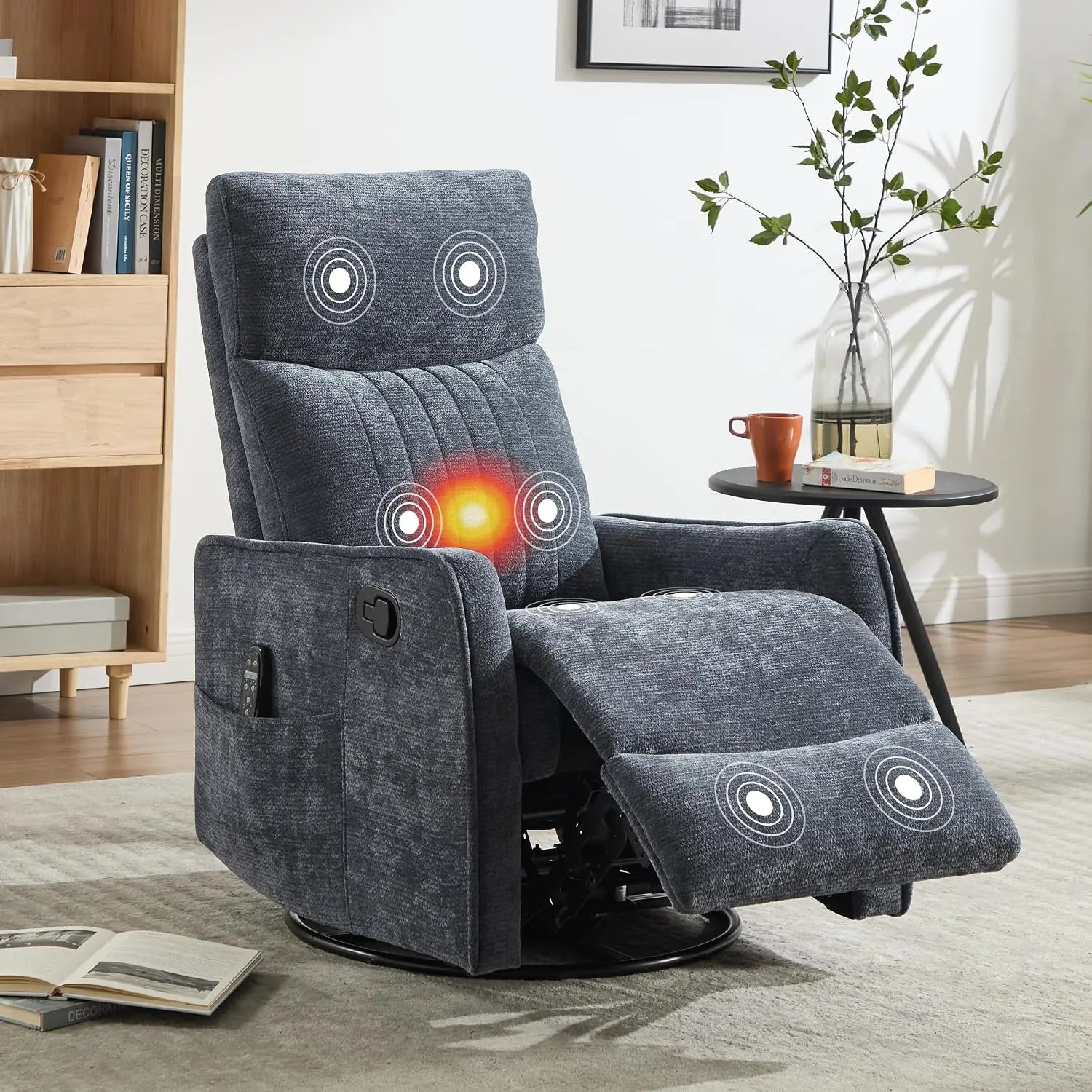 Manual Swivel Rocker Recliner Chair for Adults, Overstuffed Reclining Glider Chair for Nursing with Vibration Massage &, Custom