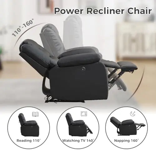 （Local US Inventory）Classic Faux Leather Oversized Power Recliner Chair Electric Overstuffed a Armchair with t Cushion Back Blac