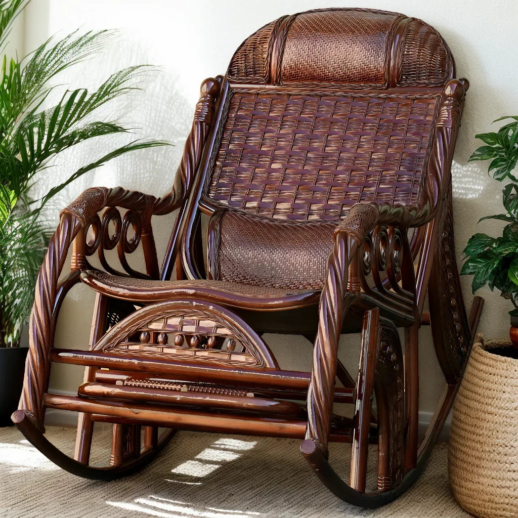 Rattan chair natural Indonesian real rattan rocking chair adult rocking recliner leisure home balcony rattan elderly carefree na