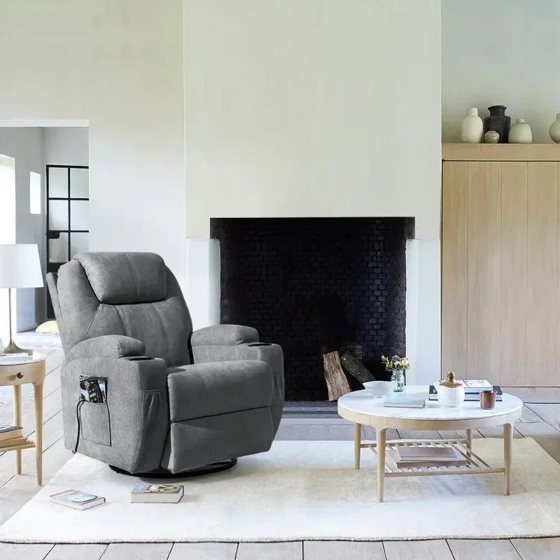 l Rocking Chair Recliner Chair With Massage And Heating Swivel Ergonomic Lounge Chair Classic Single Sofa With 2 Cup Holders L