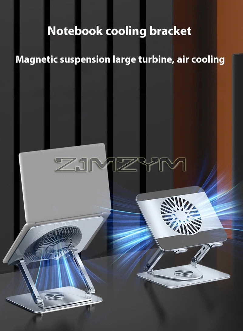 Desktop Laptop Stand 360° Rotatable Metal Tablet Cooling Stand with Folding Fan Radiator Support Lift Anti-skid
