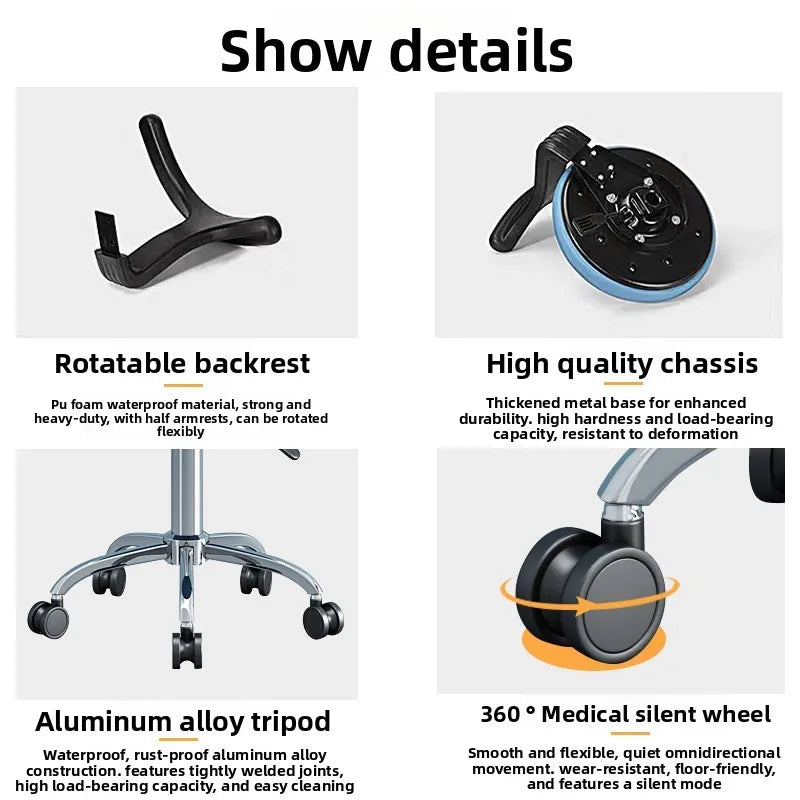 Professional Multifunctional Dental Chair 360°Swivel Adjustable Patient Seat with Soft Padding,Reclining Backrest for Clinic Use